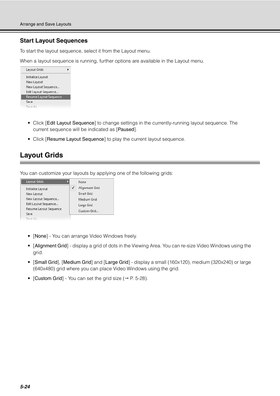 Layout grids, Layout grids -24, Start layout sequences | Canon VB-C60 User Manual | Page 174 / 288