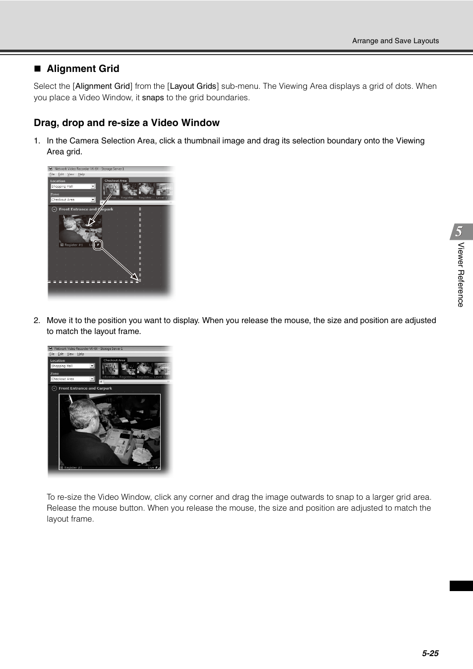 Alignment grid, Alignment grid -25, Drag, drop and re-size a video window | Canon VB-C60 User Manual | Page 175 / 288