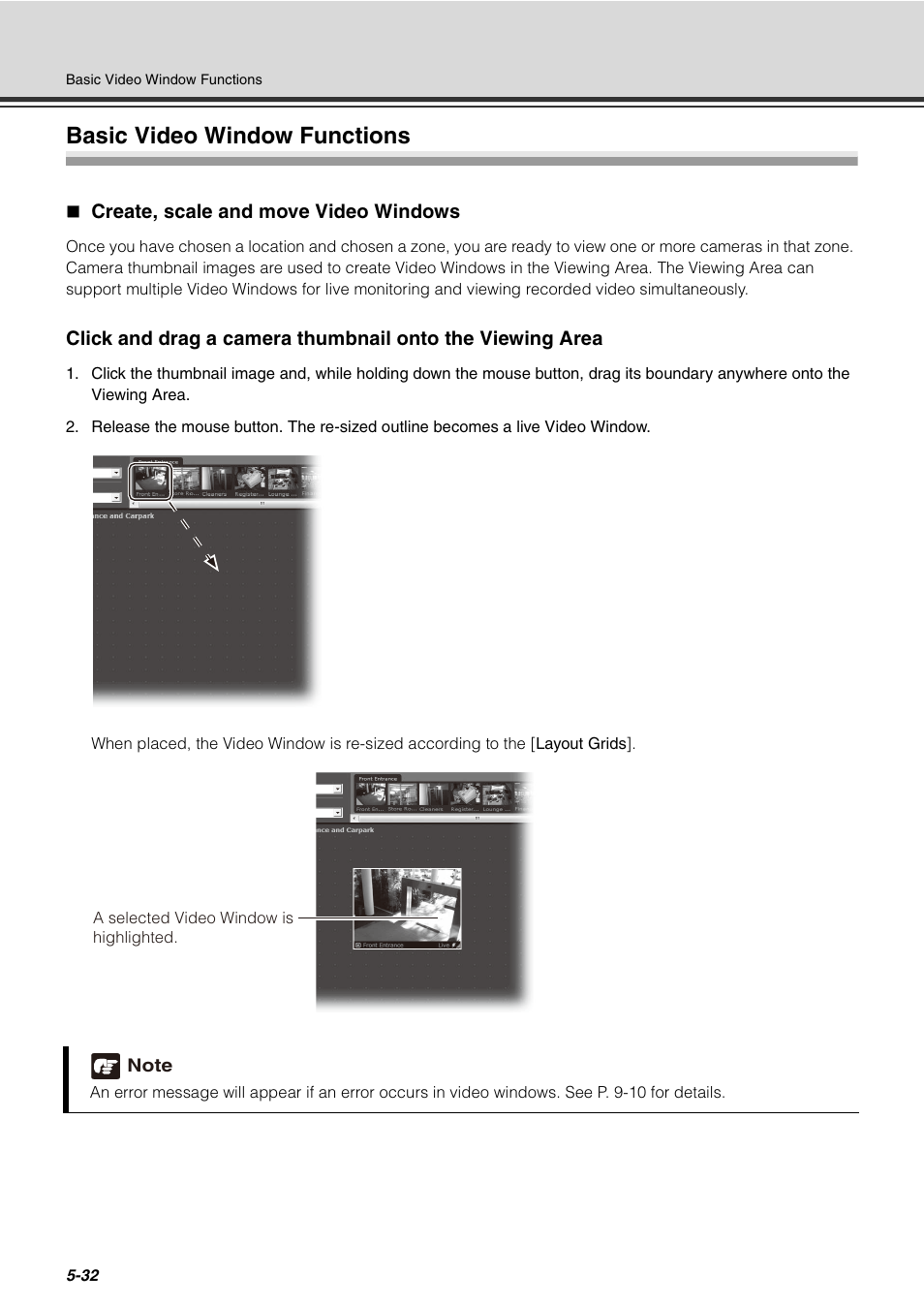 Basic video window functions, Create, scale and move video windows, Basic video window functions -32 | Create, scale and move video windows -32, P. 5-32 | Canon VB-C60 User Manual | Page 182 / 288