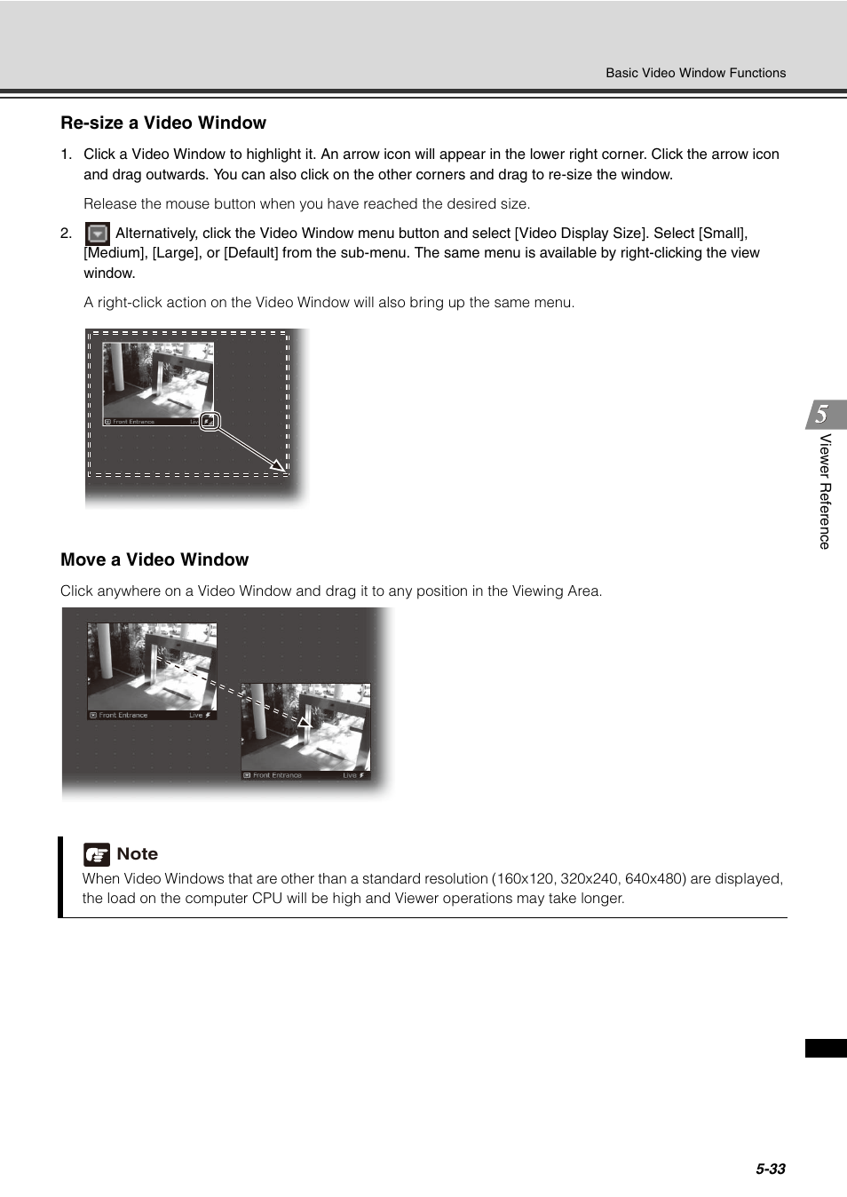 Re-size a video window, Move a video window | Canon VB-C60 User Manual | Page 183 / 288