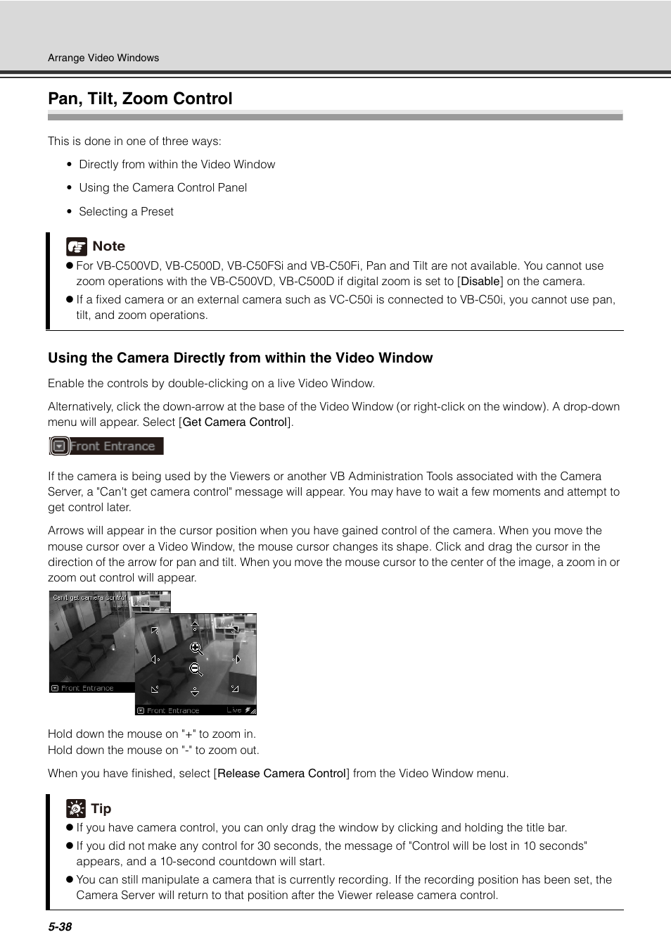 Pan, tilt, zoom control, Pan, tilt, zoom control -38 | Canon VB-C60 User Manual | Page 188 / 288