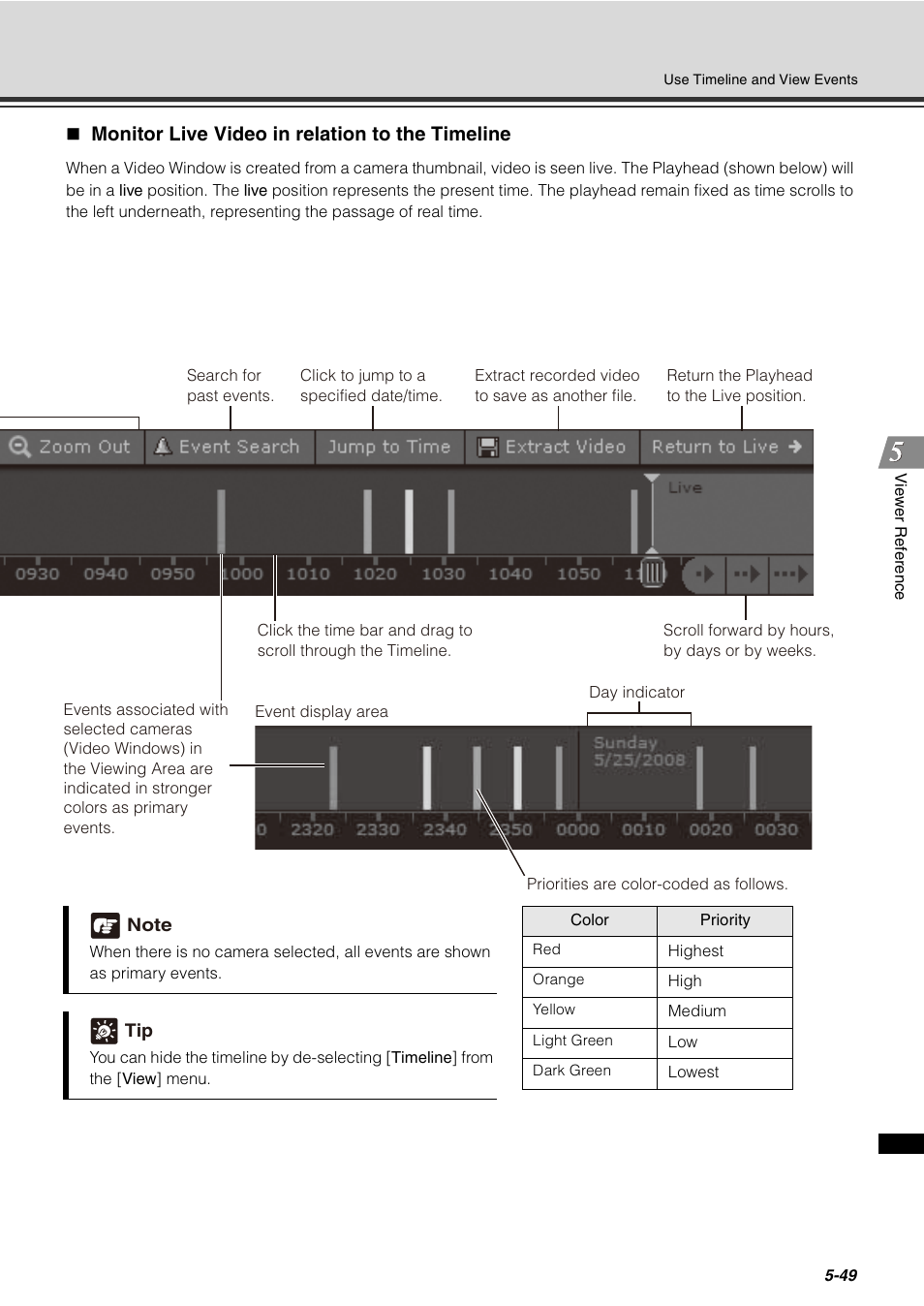 Monitor live video in relation to the timeline, Monitor live video in relation to the timeline -49, P. 5-49) | Canon VB-C60 User Manual | Page 199 / 288