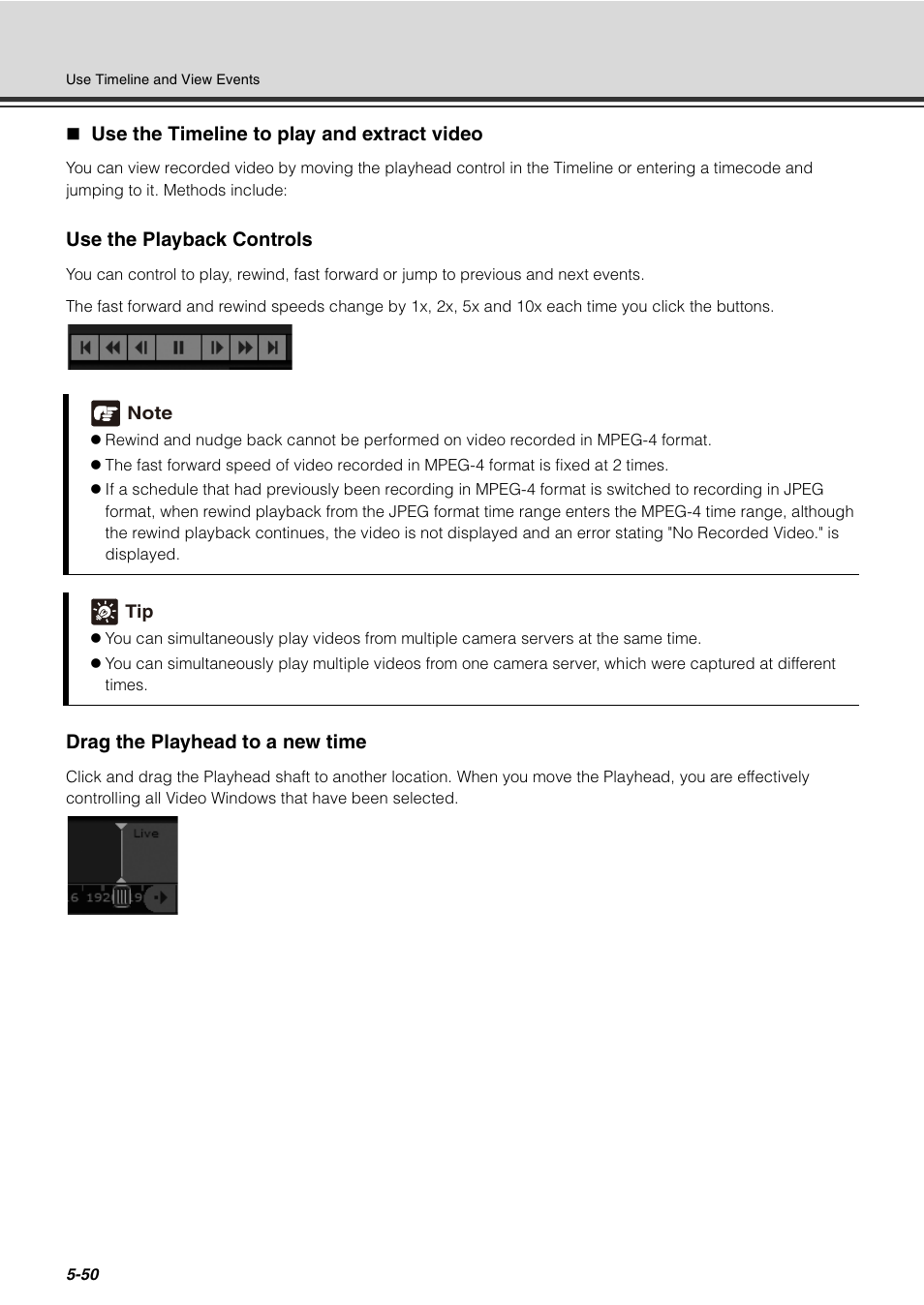 Use the timeline to play and extract video, Use the timeline to play and extract video -50, P. 5-50) | Canon VB-C60 User Manual | Page 200 / 288