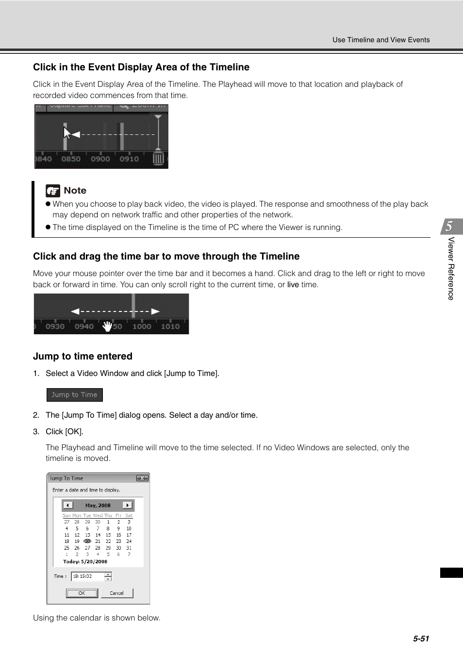 P. 5-51, Click in the event display area of the timeline, Jump to time entered | Canon VB-C60 User Manual | Page 201 / 288