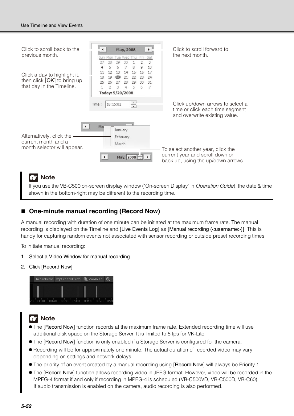 One-minute manual recording (record now), One-minute manual recording (record now) -52, P. 5-52) w | P. 5-52 | Canon VB-C60 User Manual | Page 202 / 288