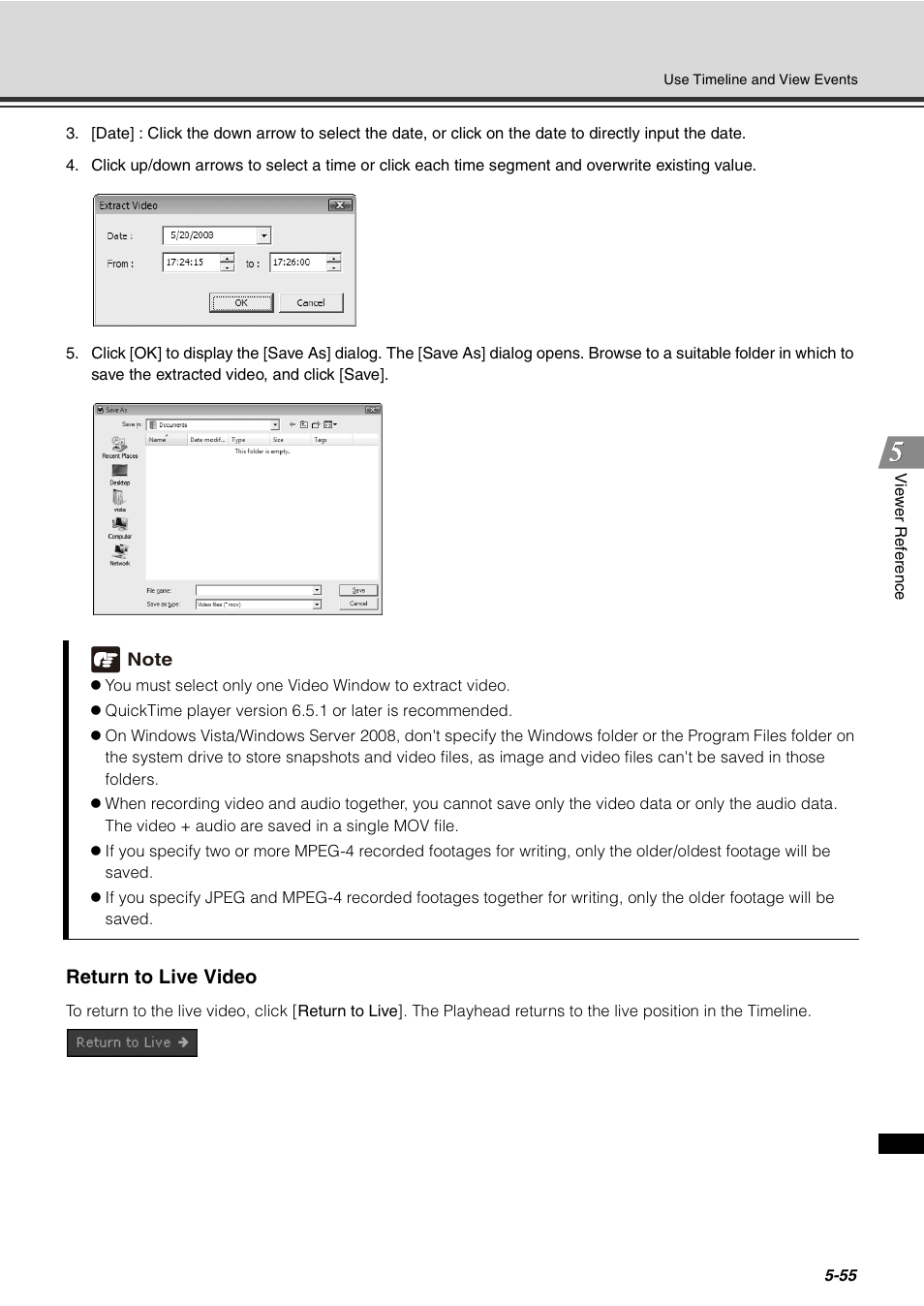 P. 5-55), Return to live video | Canon VB-C60 User Manual | Page 205 / 288