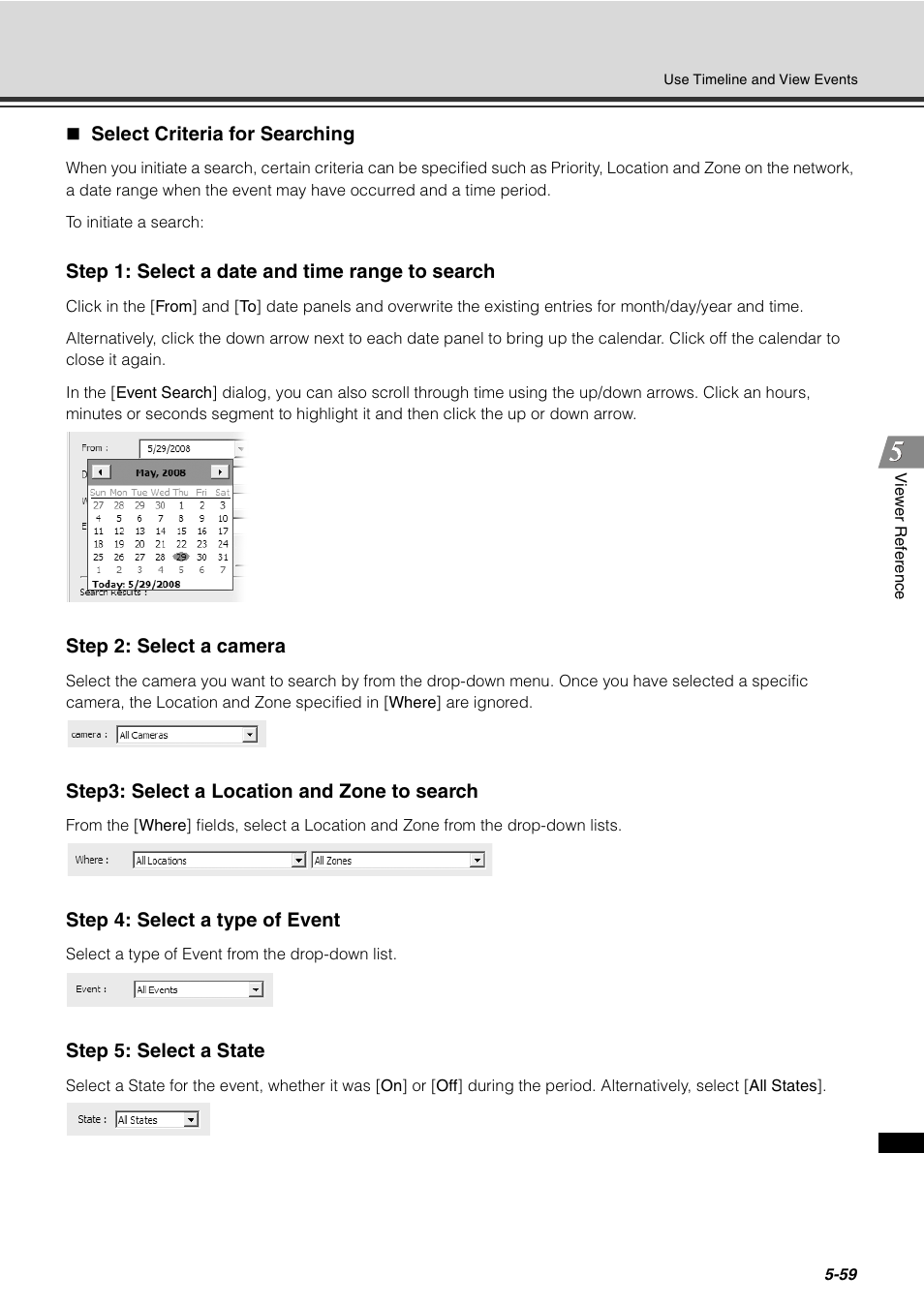 Select criteria for searching, Select criteria for searching -59 | Canon VB-C60 User Manual | Page 209 / 288