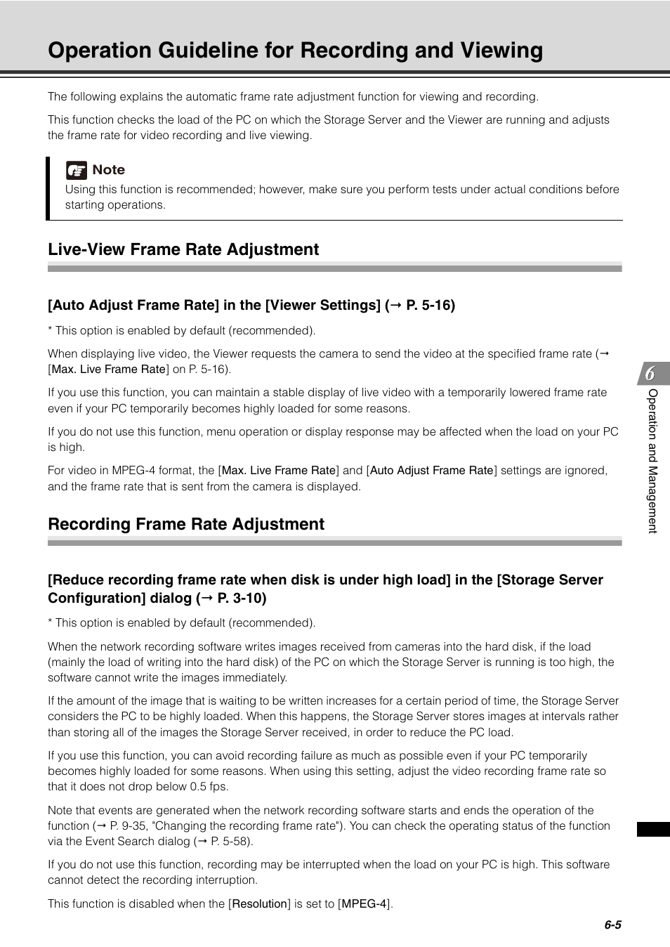 Operation guideline for recording and viewing, Live-view frame rate adjustment, Recording frame rate adjustment | Operation guideline for recording and viewing -5 | Canon VB-C60 User Manual | Page 217 / 288