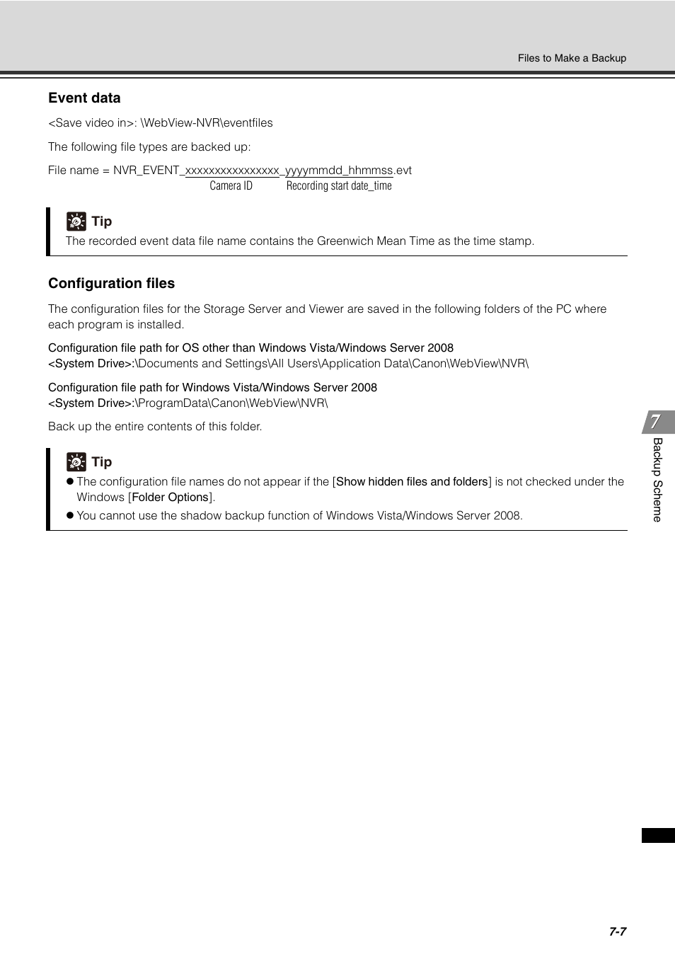 Event data, Configuration files | Canon VB-C60 User Manual | Page 227 / 288