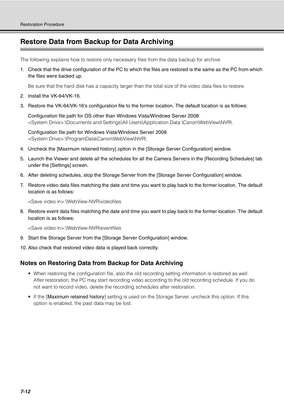 Restore data from backup for data archiving, Restore data from backup for data archiving -12 | Canon VB-C60 User Manual | Page 232 / 288