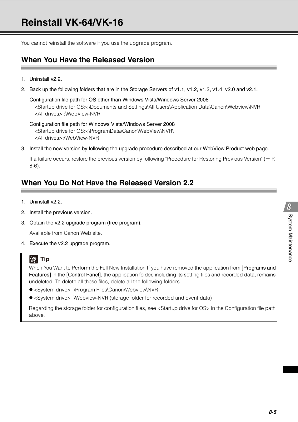 Reinstall vk-64/vk-16, When you have the released version, When you do not have the released version 2.2 | Reinstall vk-64/vk-16 -5 | Canon VB-C60 User Manual | Page 239 / 288