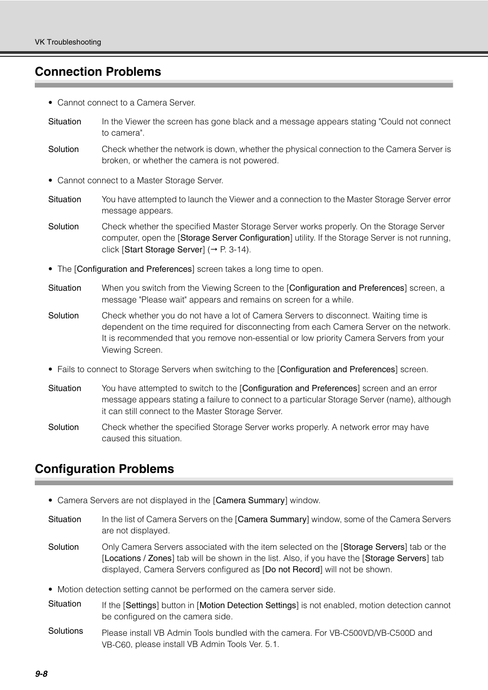 Connection problems, Configuration problems, Connection problems -8 configuration problems -8 | Canon VB-C60 User Manual | Page 250 / 288