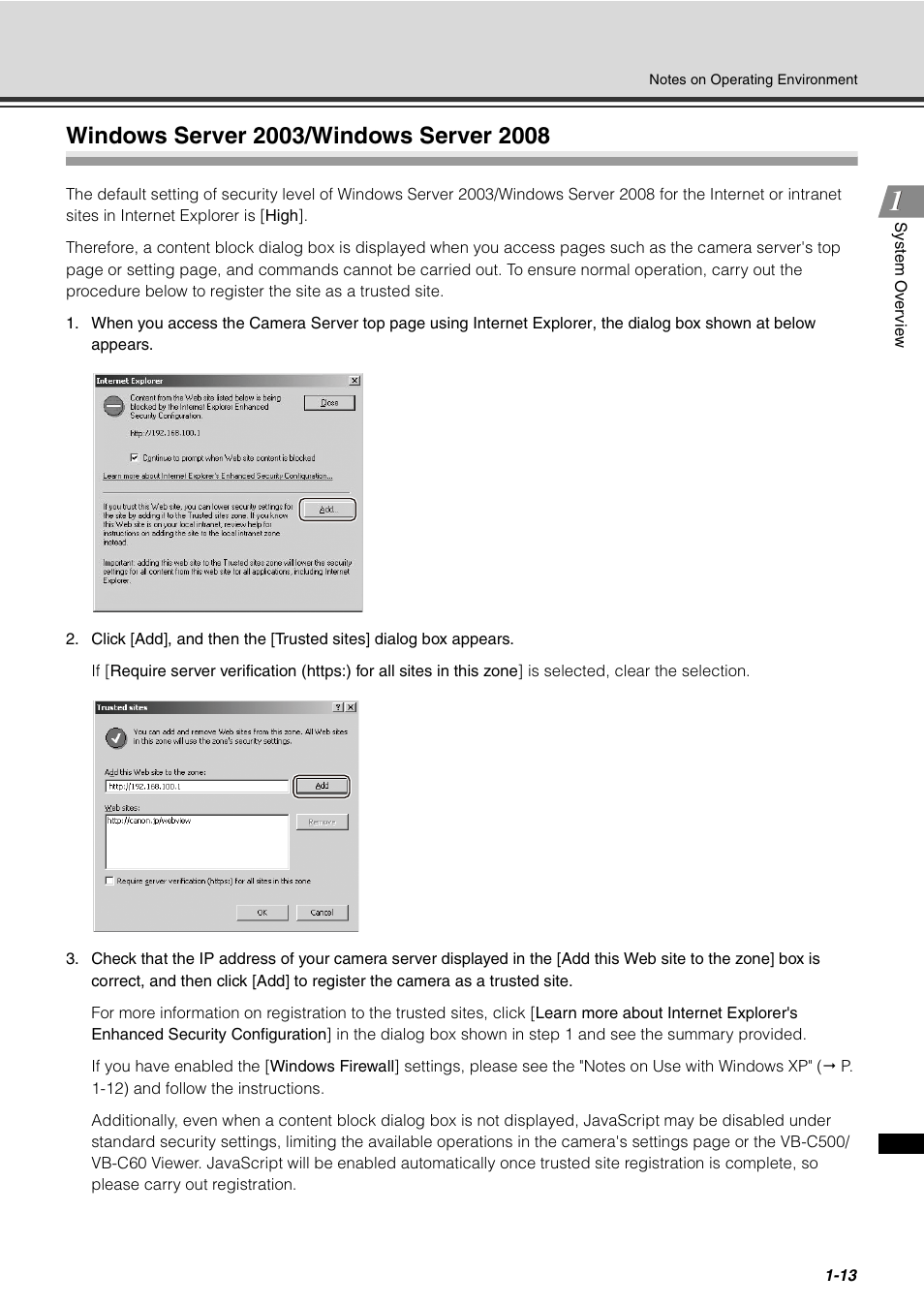 Windows server 2003/windows server 2008, Windows server 2003/windows server 2008 -13 | Canon VB-C60 User Manual | Page 27 / 288