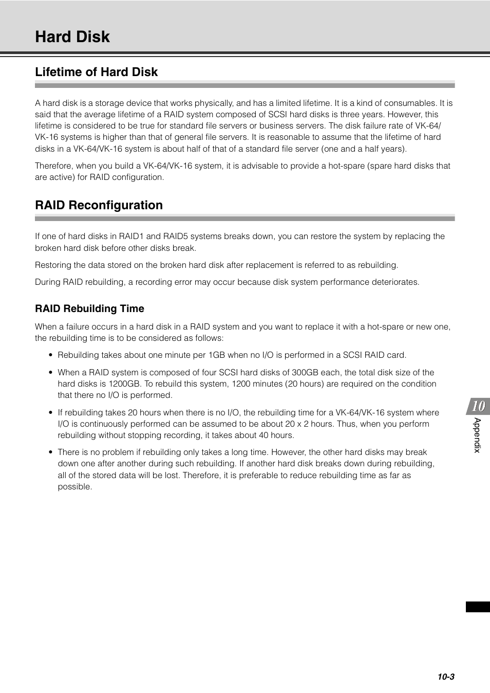 Hard disk, Lifetime of hard disk, Raid reconfiguration | Hard disk -3, Lifetime of hard disk -3 raid reconfiguration -3 | Canon VB-C60 User Manual | Page 281 / 288