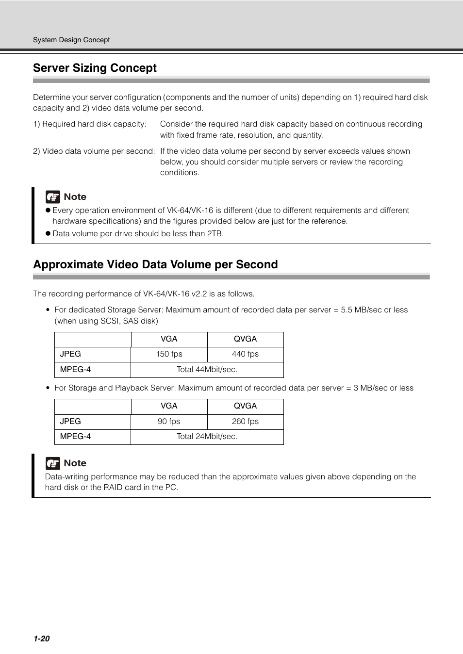 Server sizing concept, Approximate video data volume per second | Canon VB-C60 User Manual | Page 34 / 288