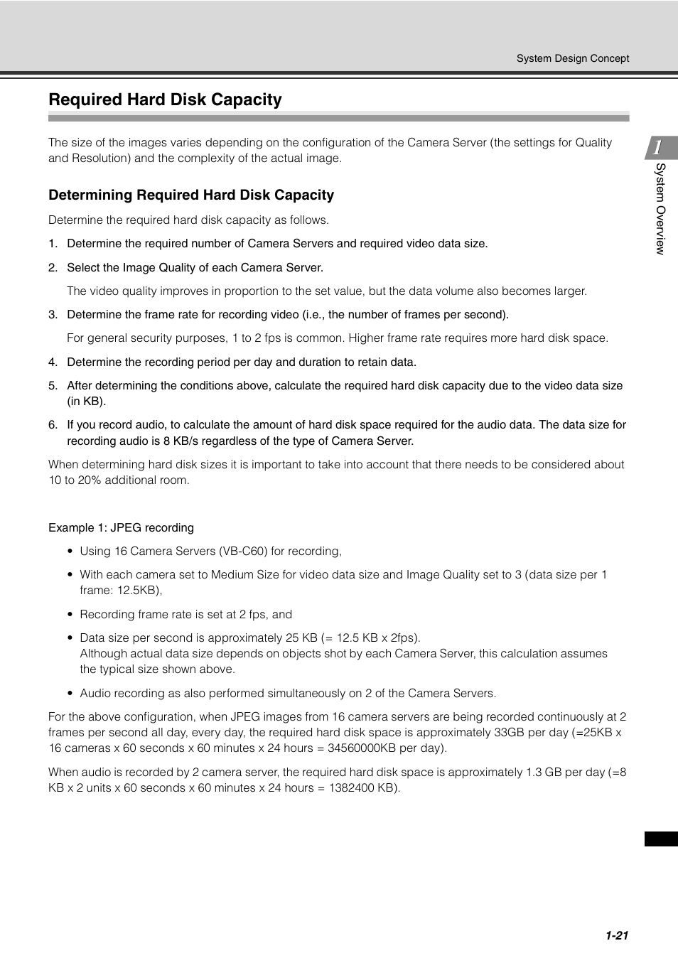 Required hard disk capacity, Required hard disk capacity -21 | Canon VB-C60 User Manual | Page 35 / 288