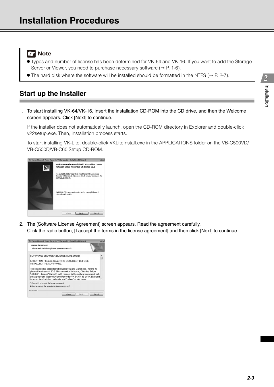 Installation procedures, Start up the installer, Installation procedures -3 | Start up the installer -3 | Canon VB-C60 User Manual | Page 47 / 288