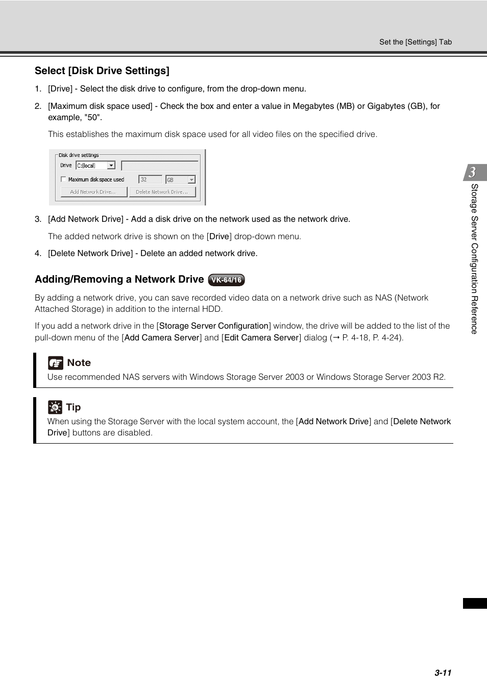 Select [disk drive settings, Adding/removing a network drive | Canon VB-C60 User Manual | Page 63 / 288