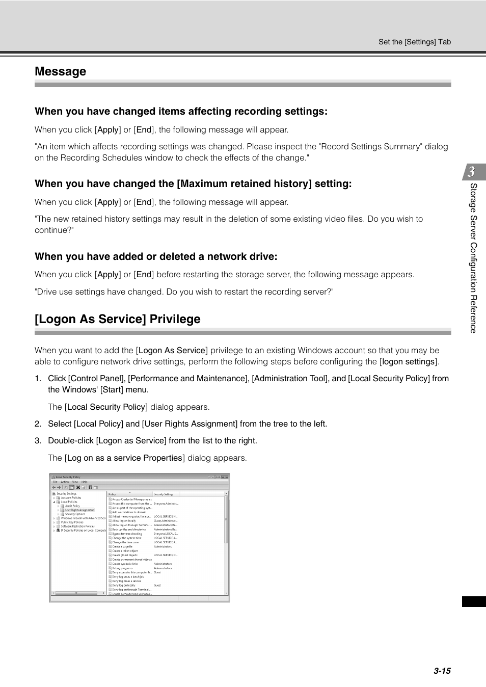 Message, Logon as service] privilege, Message -15 [logon as service] privilege -15 | E "[logon as service] privilege, P. 3-15) | Canon VB-C60 User Manual | Page 67 / 288