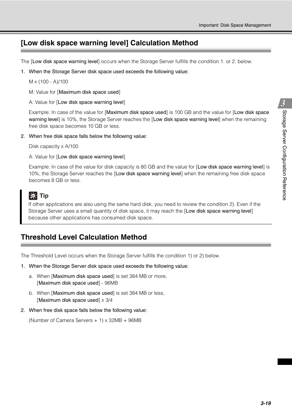 Low disk space warning level] calculation method, Threshold level calculation method | Canon VB-C60 User Manual | Page 71 / 288