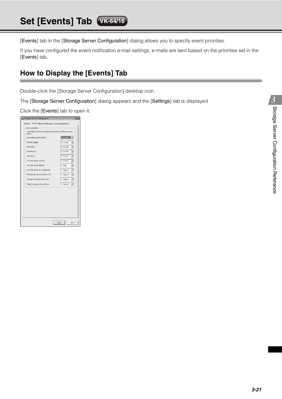 Set [events] tab, How to display the [events] tab, Set [events] tab -21 | How to display the [events] tab -21, Ee p. 3-21 an | Canon VB-C60 User Manual | Page 73 / 288