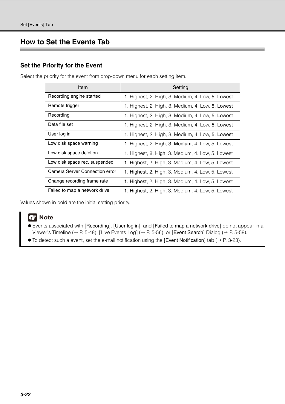 How to set the events tab, How to set the events tab -22, Set the priority for the event | Canon VB-C60 User Manual | Page 74 / 288