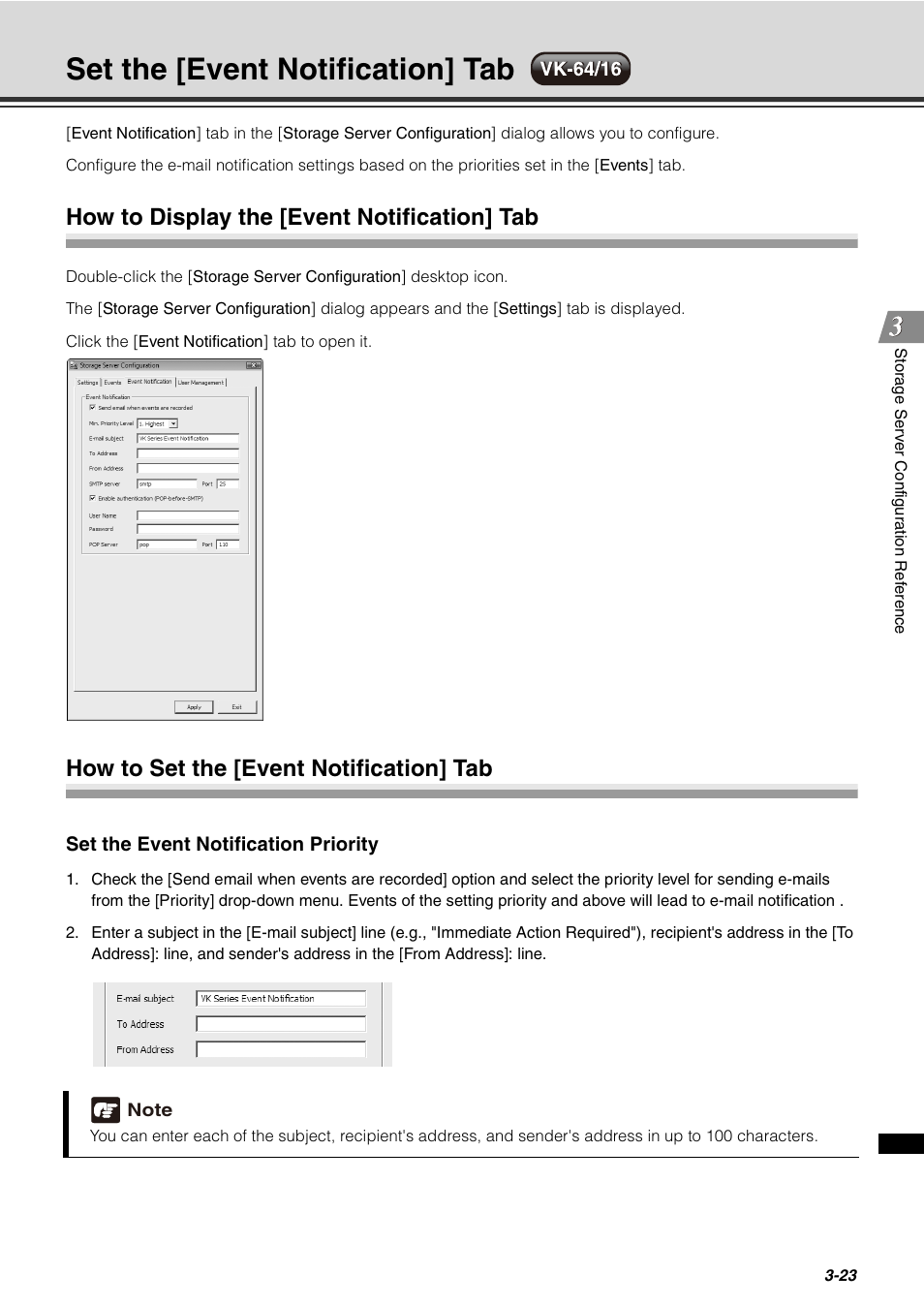 Set the [event notification] tab, How to display the [event notification] tab, How to set the [event notification] tab | Set the [event notification] tab -23, P. 3-23, D p. 3-23 for h, P. 3-23) | Canon VB-C60 User Manual | Page 75 / 288