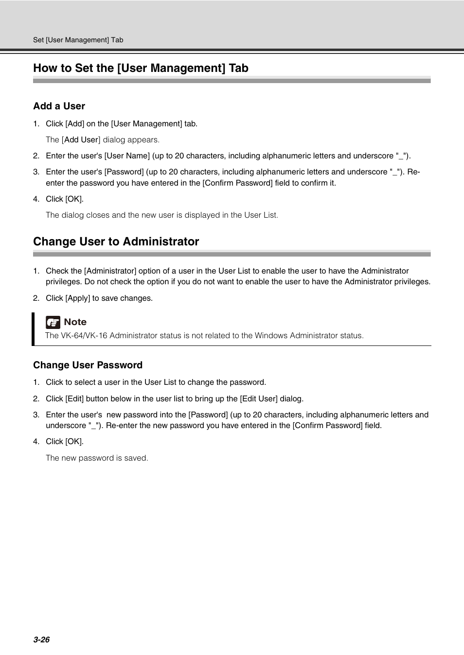 How to set the [user management] tab, Change user to administrator | Canon VB-C60 User Manual | Page 78 / 288
