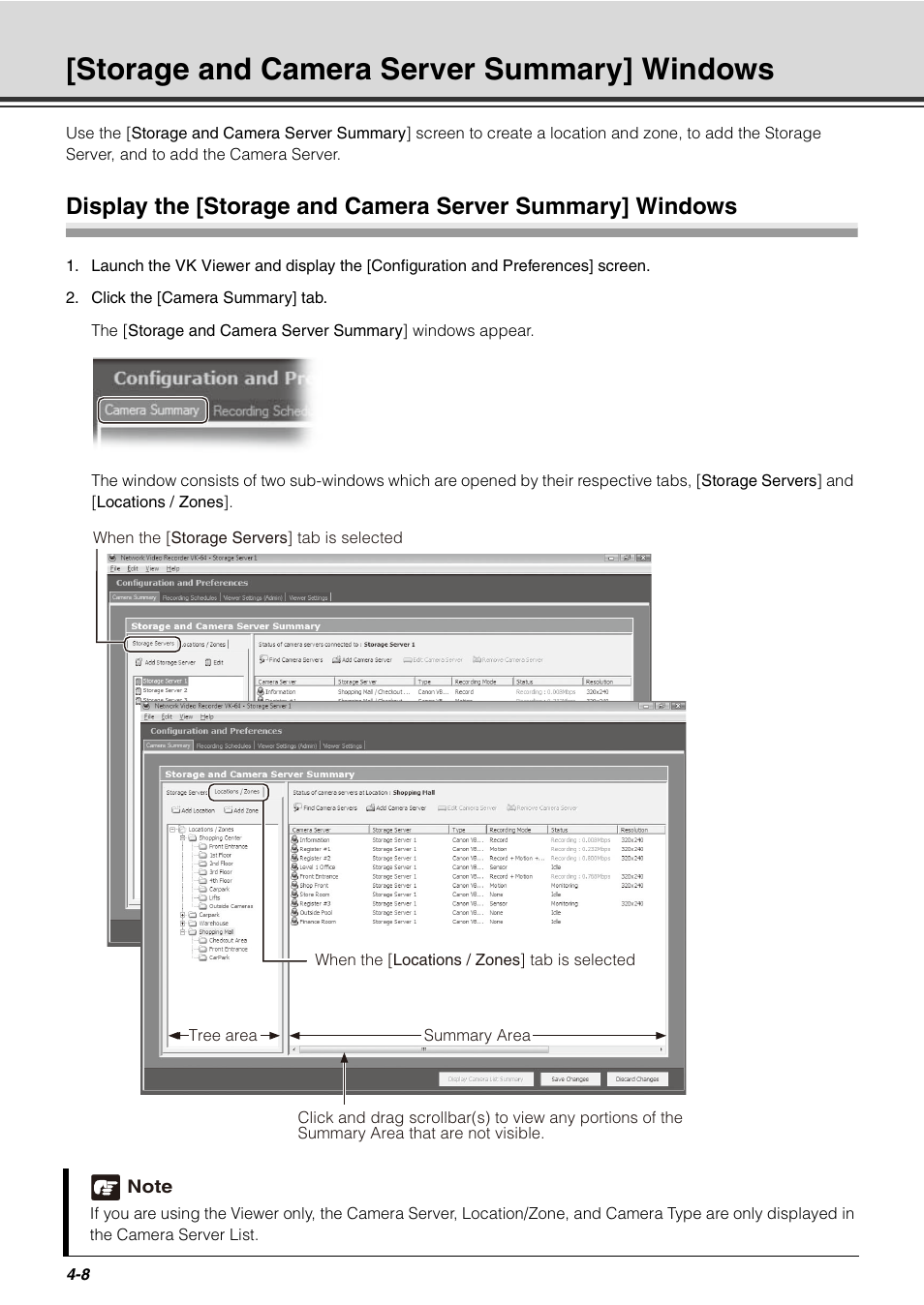 Storage and camera server summary] windows, Storage and camera server summary] windows -8 | Canon VB-C60 User Manual | Page 88 / 288