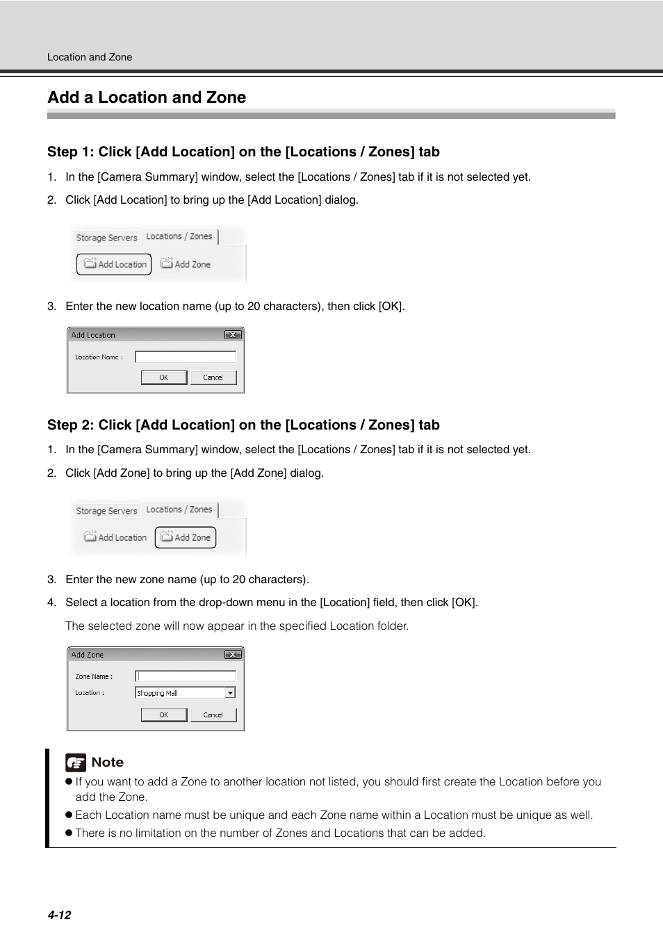 Add a location and zone, Add a location and zone -12 | Canon VB-C60 User Manual | Page 92 / 288