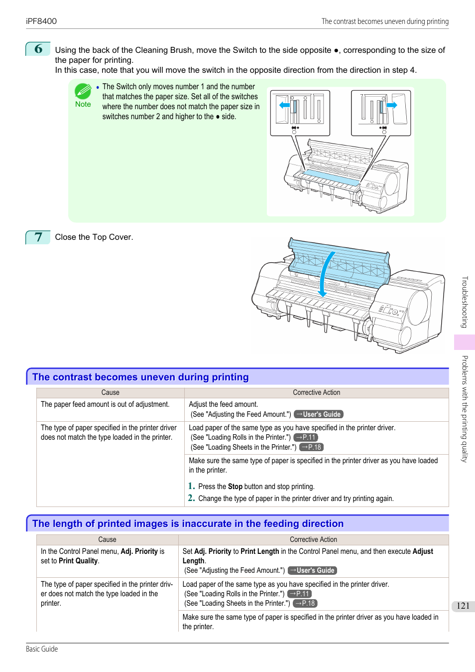 The contrast becomes uneven during printing | Canon imagePROGRAF iPF8400 User Manual | Page 121 / 157
