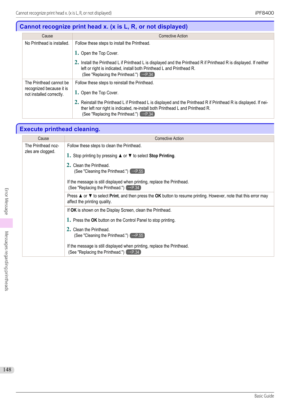 Execute printhead cleaning | Canon imagePROGRAF iPF8400 User Manual | Page 148 / 157