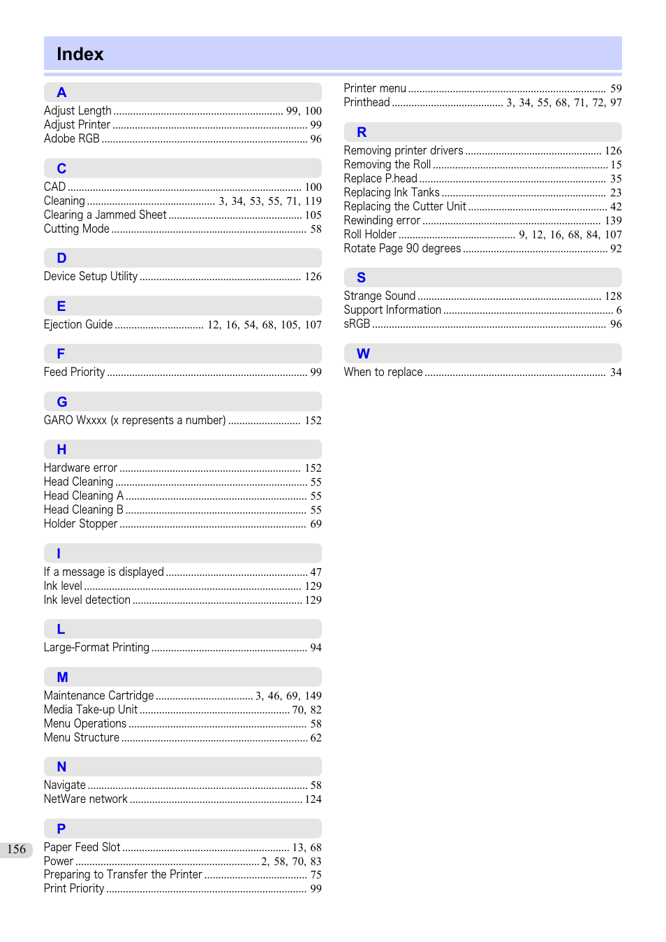 Index | Canon imagePROGRAF iPF8400 User Manual | Page 156 / 157