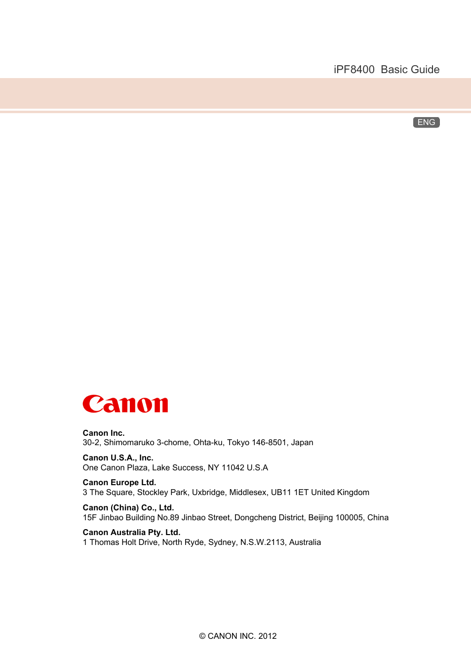 Ipf8400 basic guide | Canon imagePROGRAF iPF8400 User Manual | Page 157 / 157