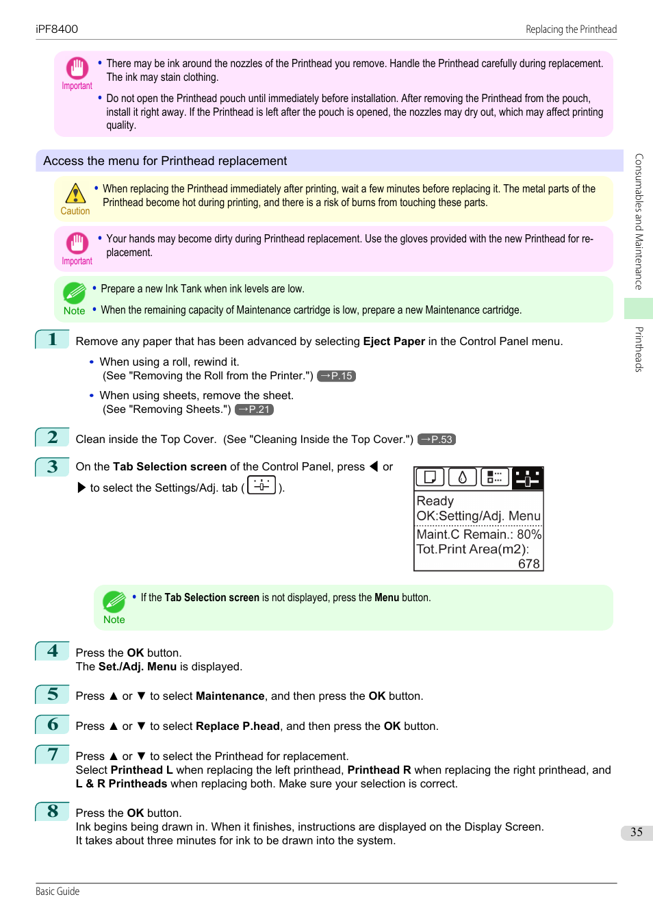 Canon imagePROGRAF iPF8400 User Manual | Page 35 / 157
