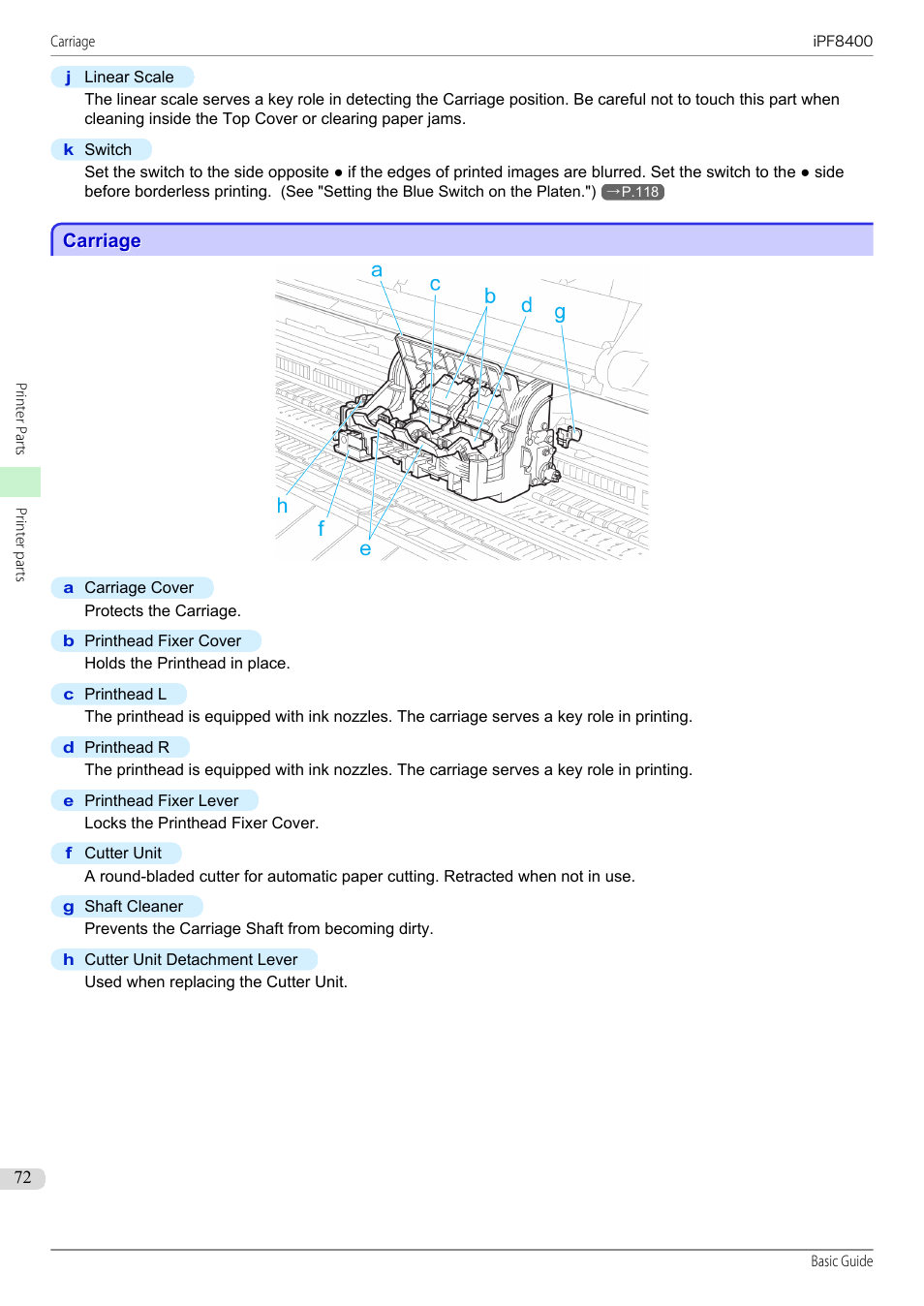 Carriage | Canon imagePROGRAF iPF8400 User Manual | Page 72 / 157
