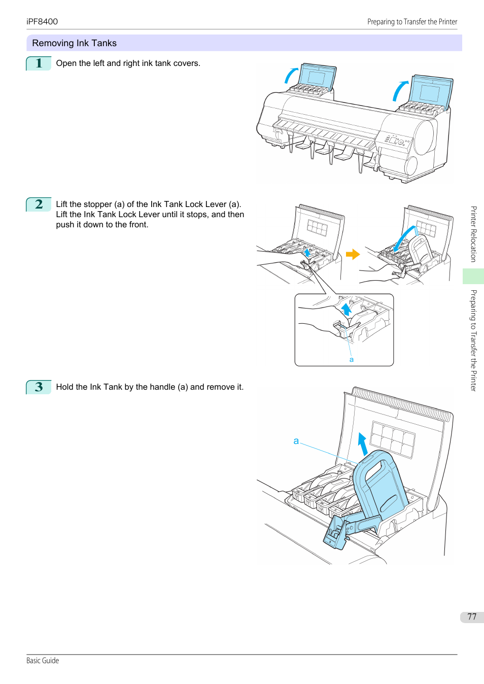See "removing ink tanks."), P.77 | Canon imagePROGRAF iPF8400 User Manual | Page 77 / 157