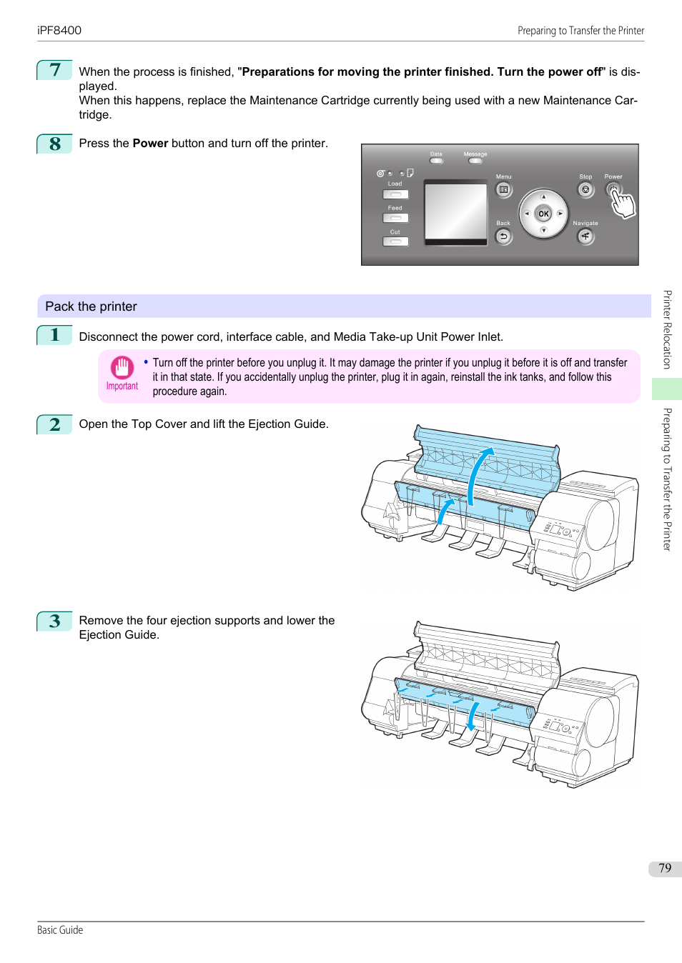See "pack the printer."), P.79 | Canon imagePROGRAF iPF8400 User Manual | Page 79 / 157