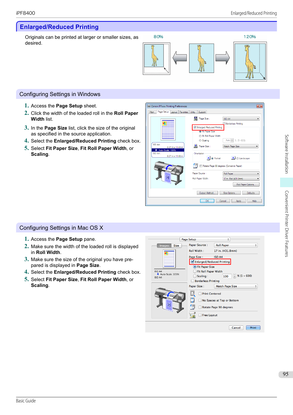 Enlarged/reduced printing | Canon imagePROGRAF iPF8400 User Manual | Page 95 / 157