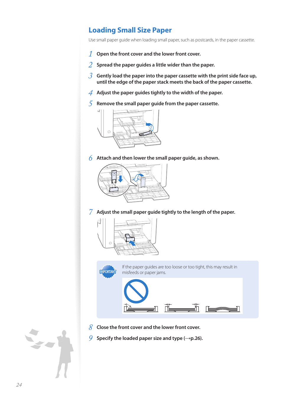 Loading small size paper, Loading small size paper …………………………………………… 24 | Canon FAXPHONE L190 User Manual | Page 24 / 100