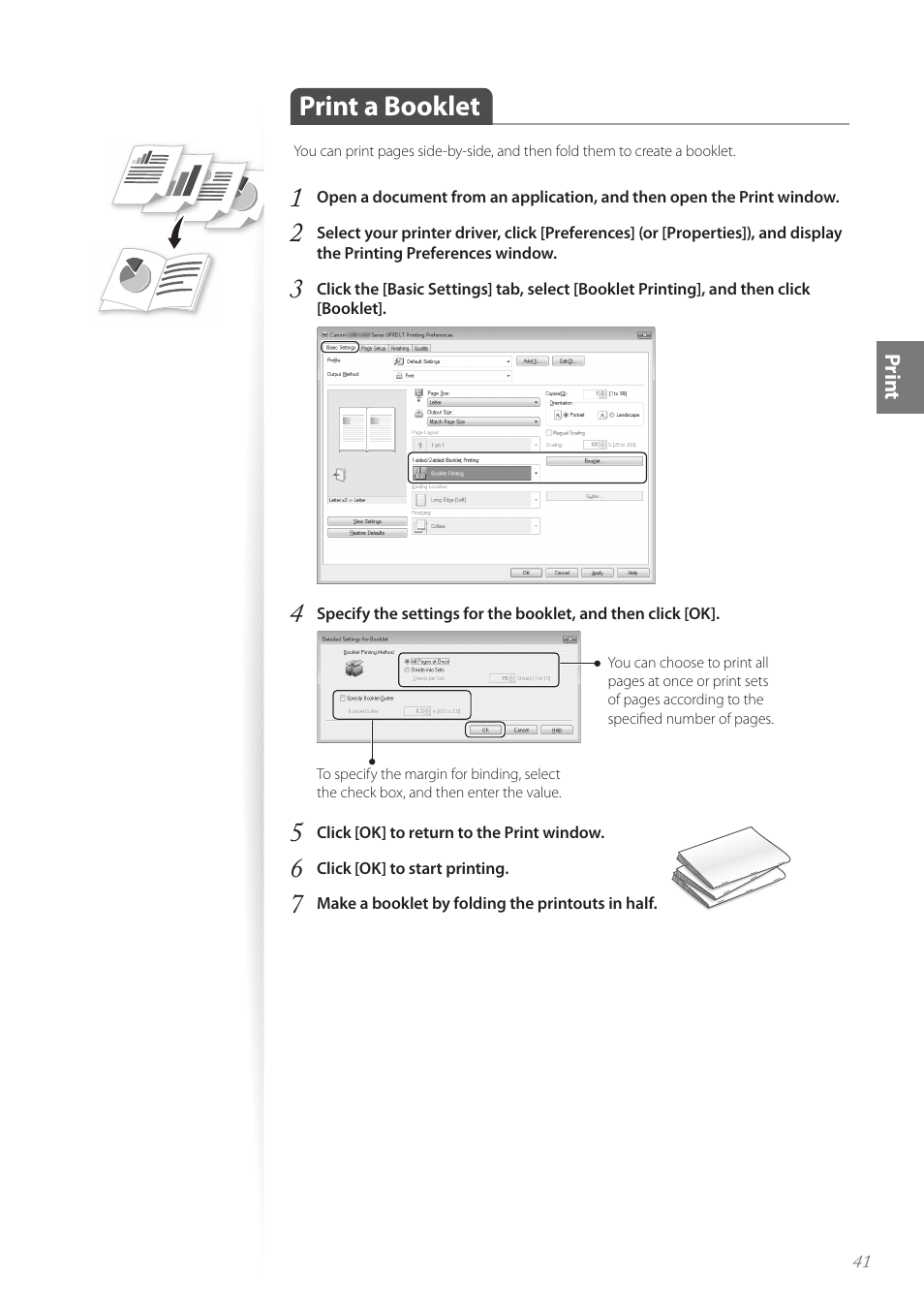 Print a booklet, Print a booklet ……………………………………………………… 41 | Canon FAXPHONE L190 User Manual | Page 41 / 100