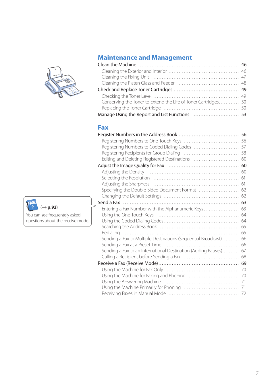 Maintenance and management | Canon FAXPHONE L190 User Manual | Page 7 / 100