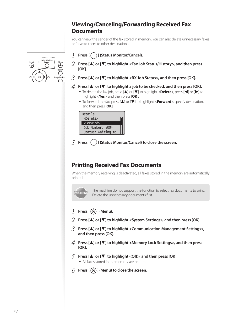 Printing received fax documents | Canon FAXPHONE L190 User Manual | Page 74 / 100