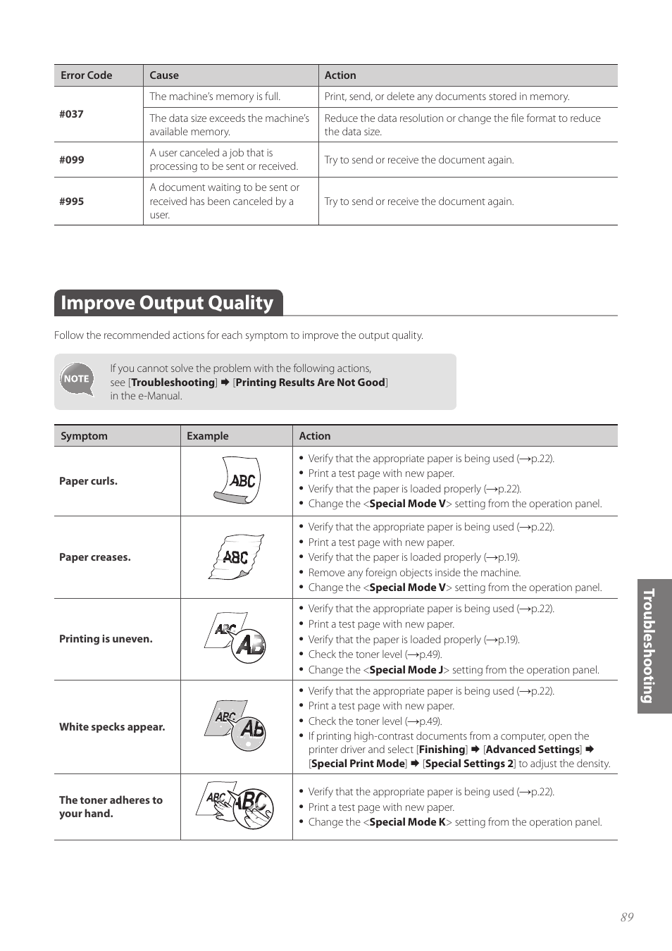 Improve output quality, Improve output quality ……………………………………………… 89 | Canon FAXPHONE L190 User Manual | Page 89 / 100