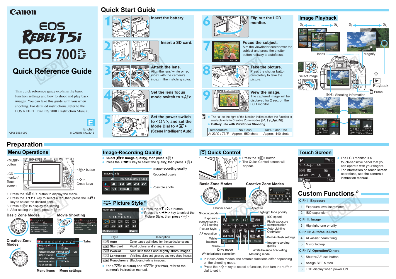 Canon EOS Rebel T5i 18-55mm IS STM Lens Kit User Manual | 2 pages