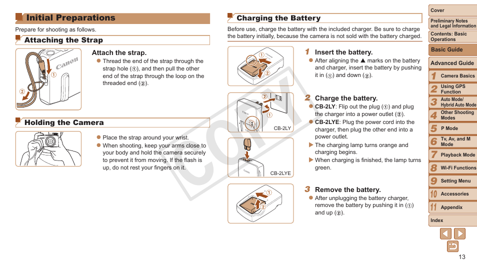 Initial preparations, Cop y | Canon PowerShot SX280 HS User Manual | Page 13 / 198