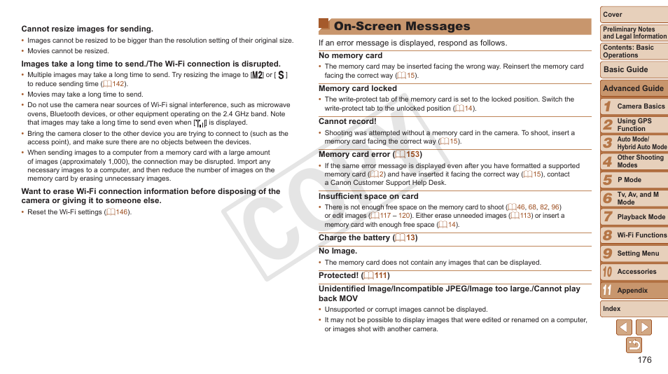 On-screen messages, Cop y | Canon PowerShot SX280 HS User Manual | Page 176 / 198