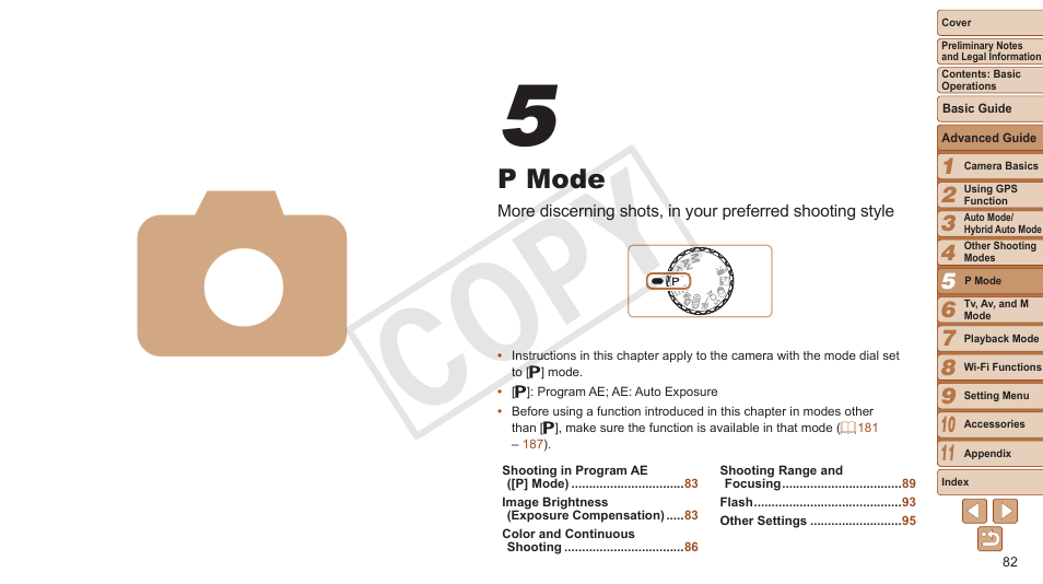 P mode, Mode, If no frames are displayed, if | Cop y | Canon PowerShot SX280 HS User Manual | Page 82 / 198