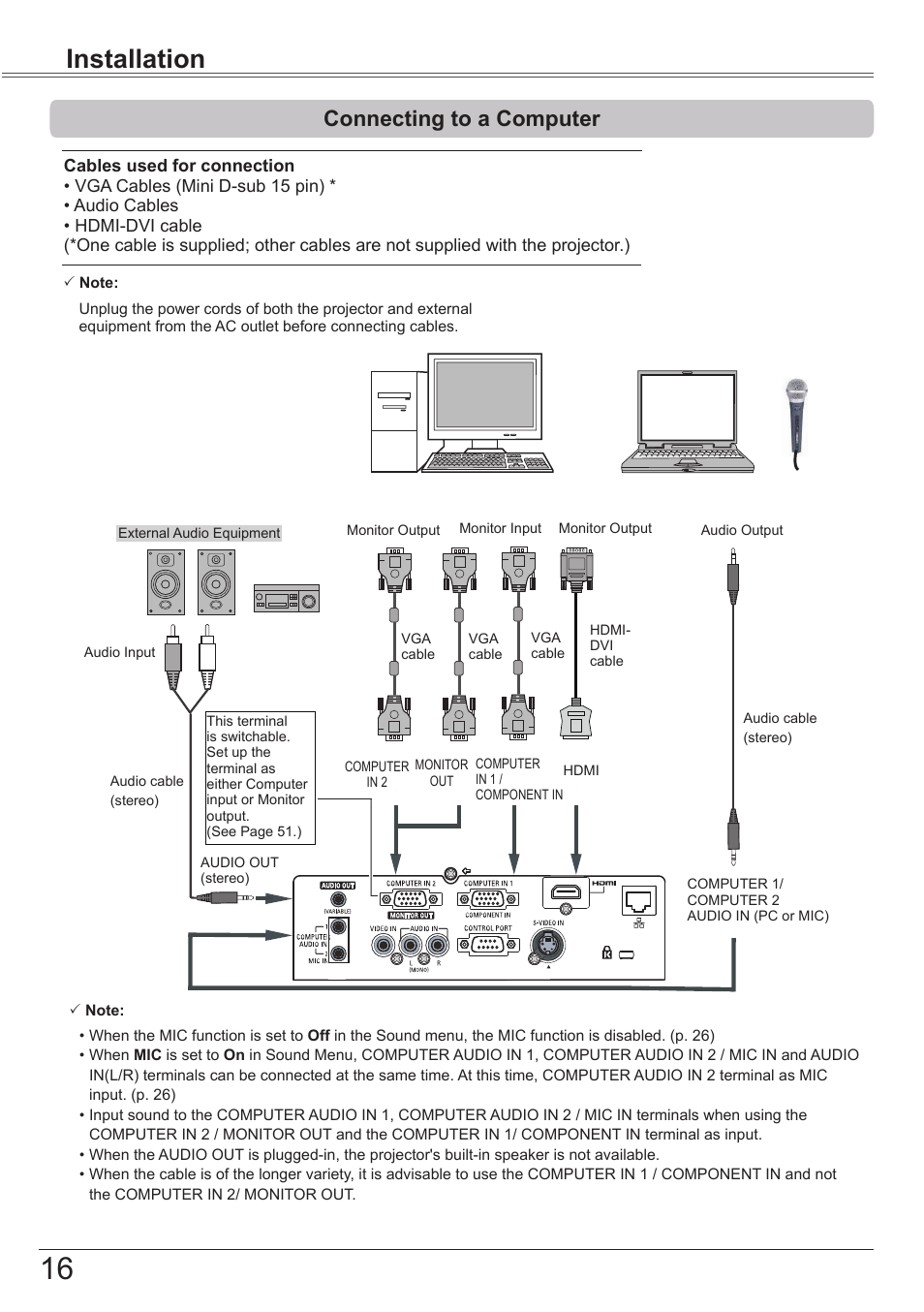 Connecting to a computer, Installation | Canon LV-8320 User Manual | Page 16 / 81