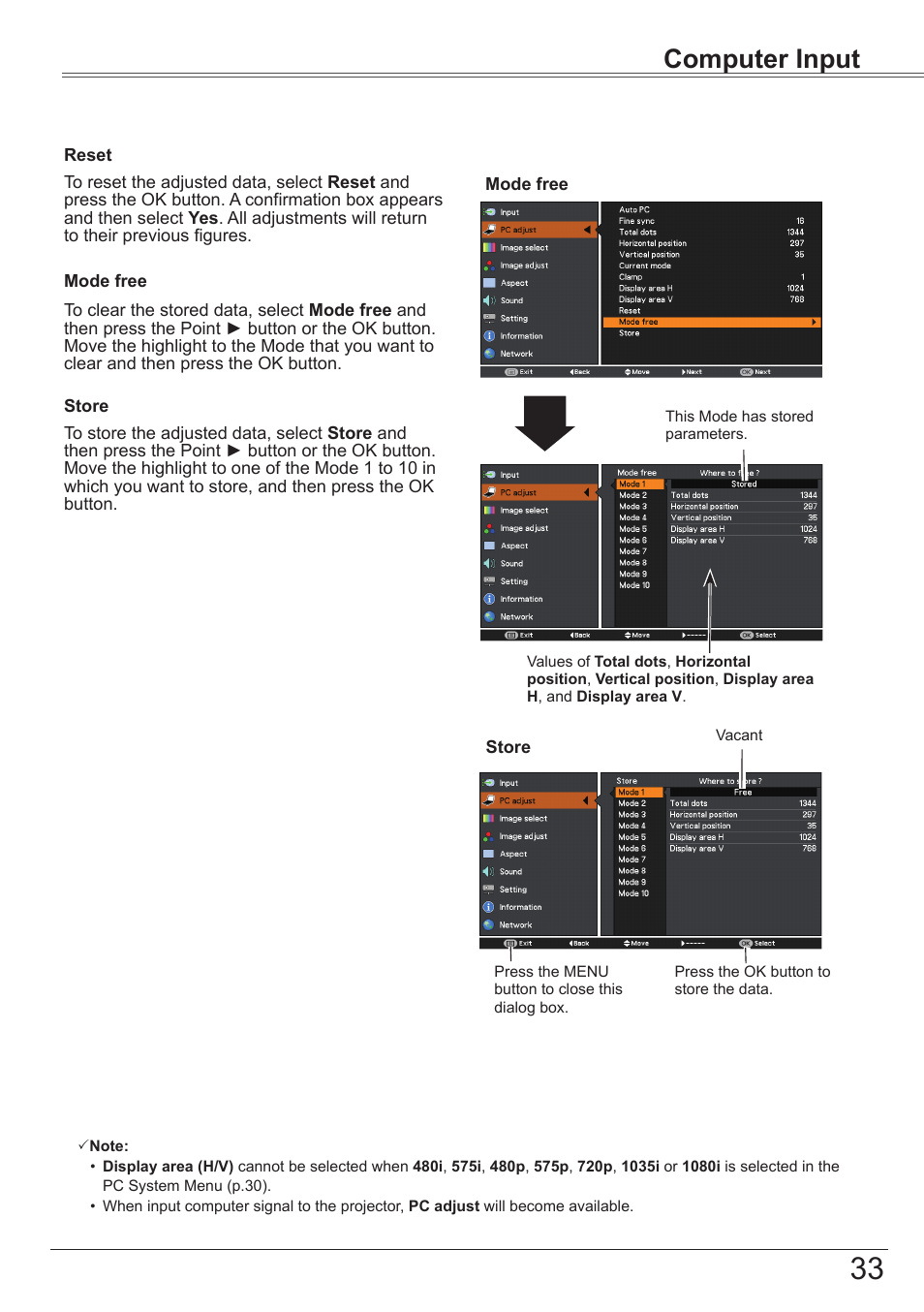 Computer input | Canon LV-8320 User Manual | Page 33 / 81